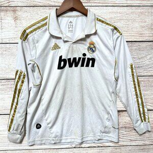 Real Madrid Ronaldo #7 Long Sleeve Jersey Climacool Adidas White Gold Kids Sz 26